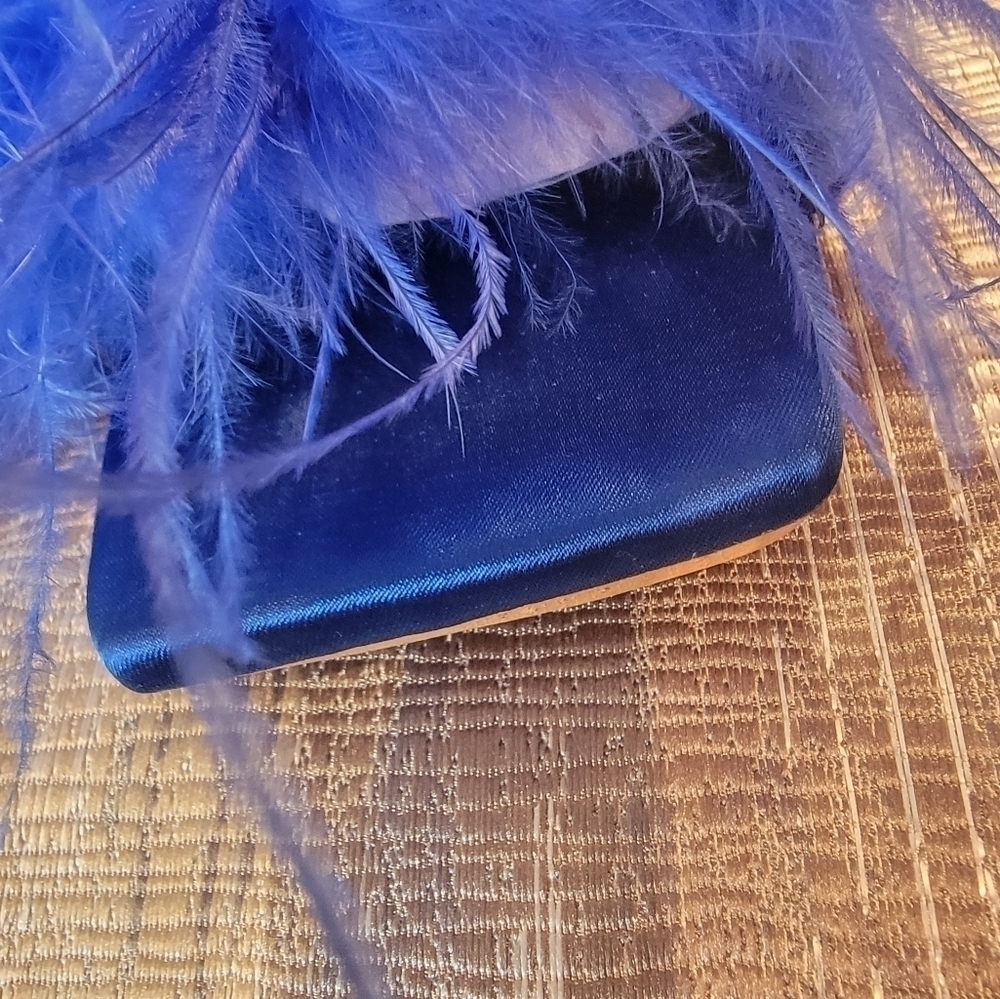 Royal Blue High Heel Stiletto Feather Fluffy Sandals/Sexy Slippers/Mules/Slides - Picture 5 of 15